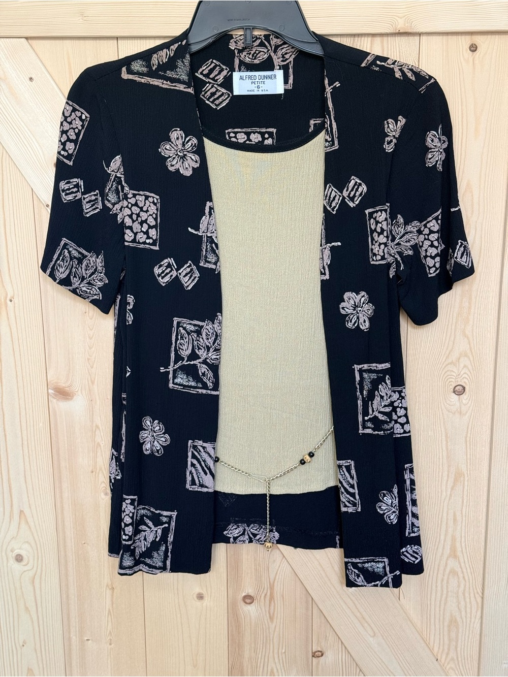 Alfred Dunner Black Blouse with Cream Floral Print